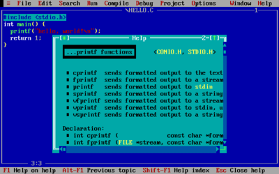 Turbo C++ 3.0 Integrated Help